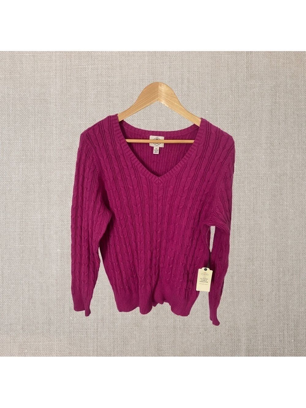 St. John's Bay Long Sleeve Fuchsia V Neck Cable Knit Sweater Top NWT Size 0X